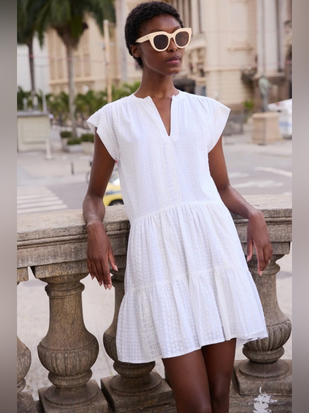 Oliphant Roll Sleeve Dress in Domino White | Size S
